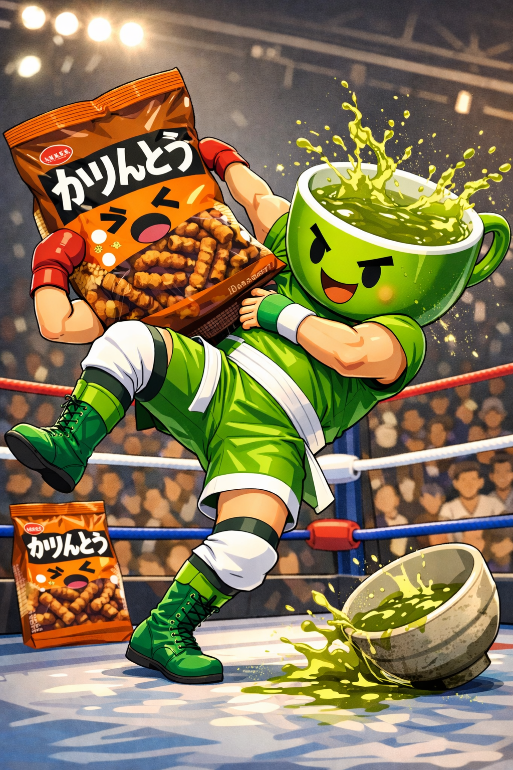 かりんとうvs緑茶